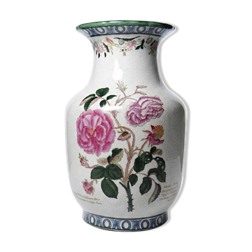 Vase en faïence craquelée décor botanique polychrome Wong Lee, 1895