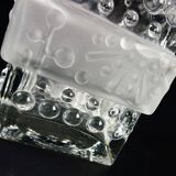 Vintage glass vase, block vase, textured surface, relief decoration