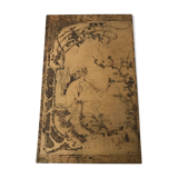 Art Nouveau panel in pyrograved wood signed Houal