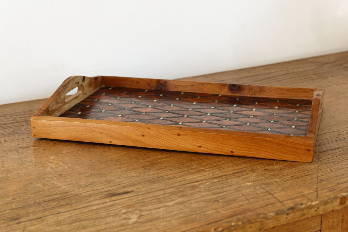 Elm magnifying glass tray and mother-of-pearl