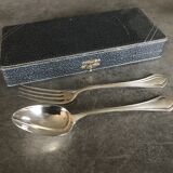 Case with cutlery christofle fork and spoon in silver metal