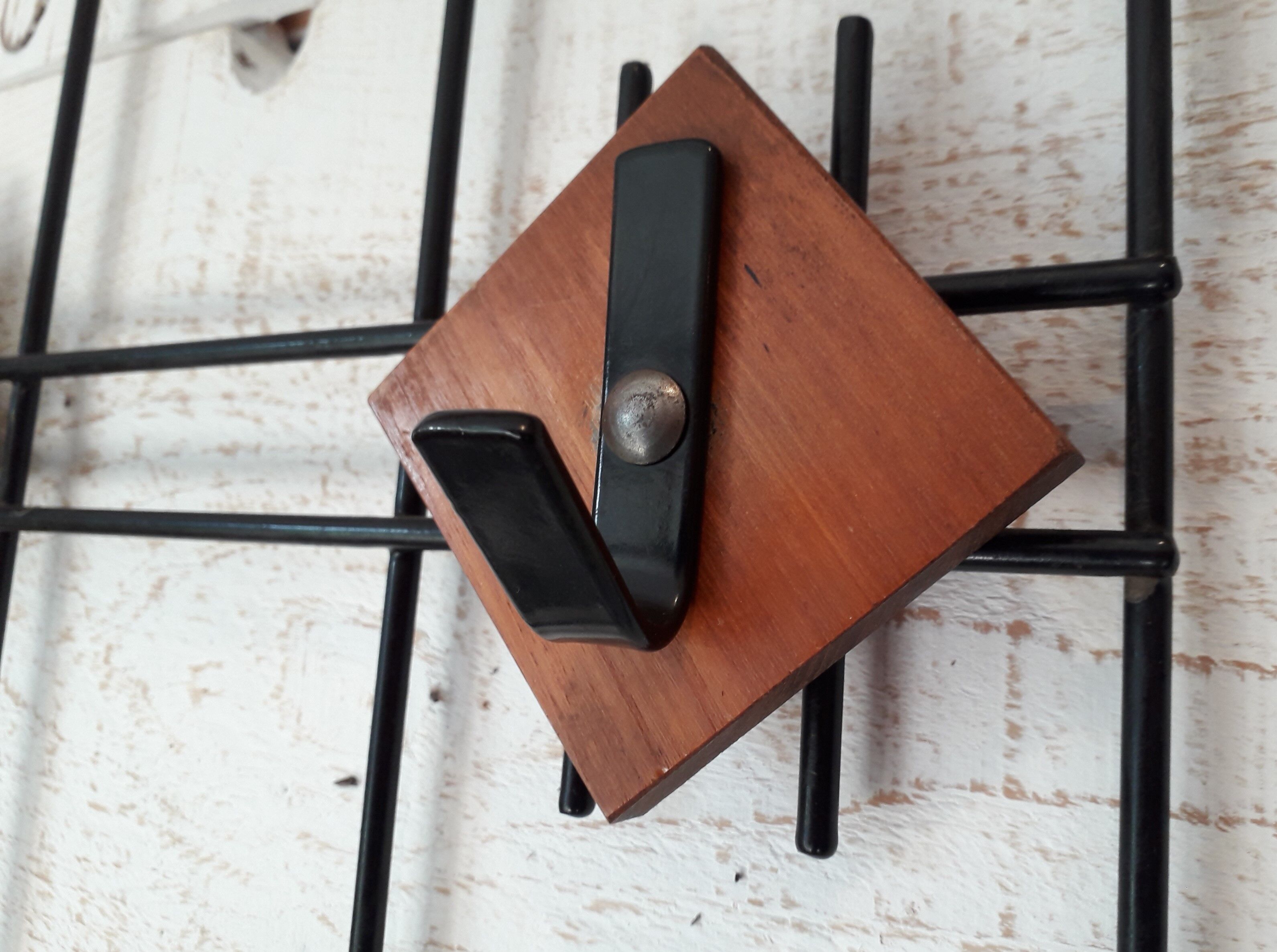 Coat rack and hat in metal and vintage teak