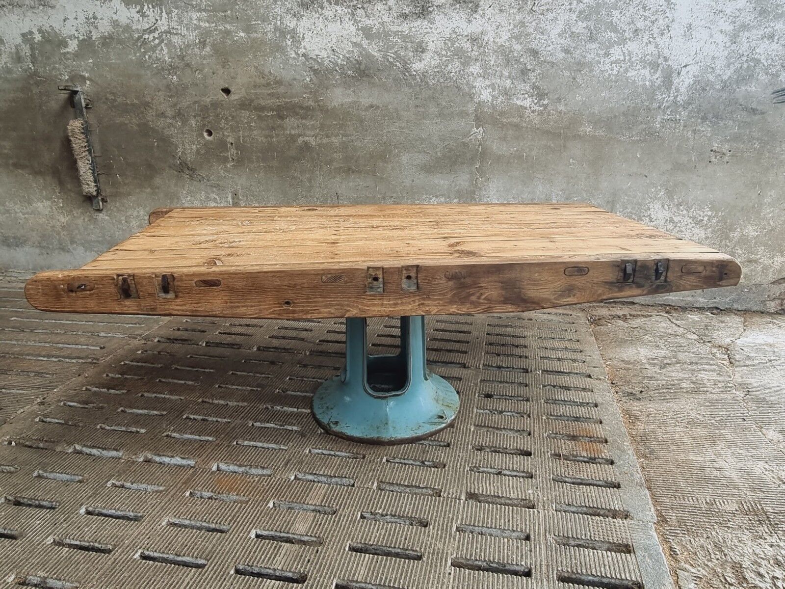 Antique dining table XXL on industrial machine leg