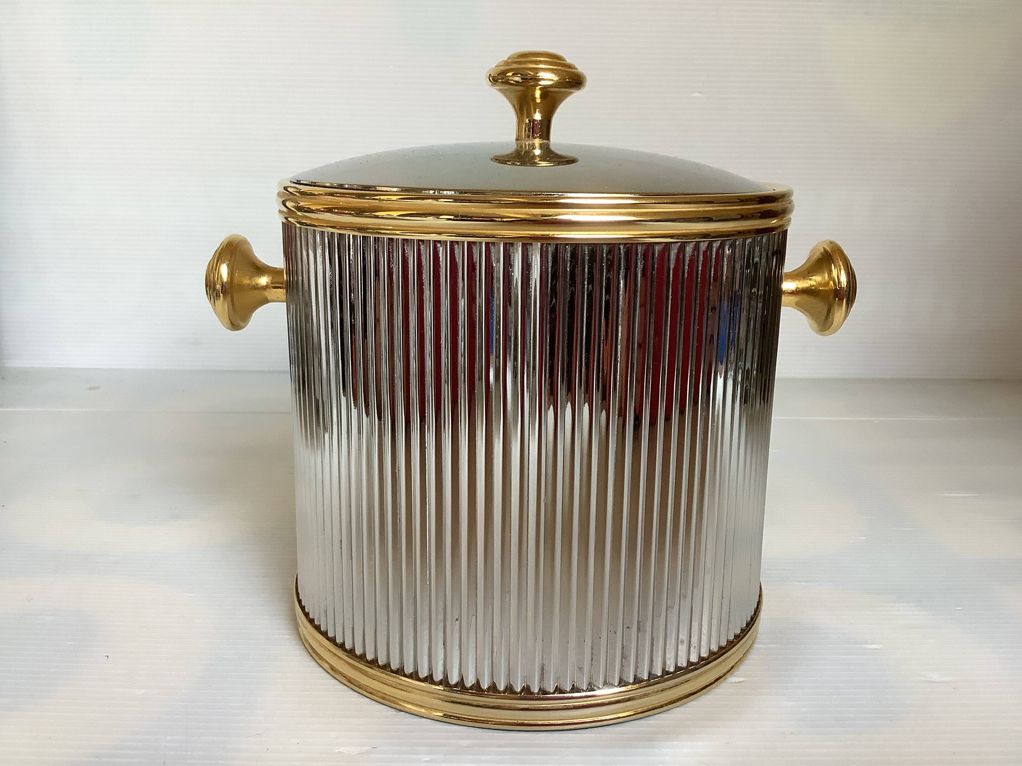 Silver and gold ice bucket Hollywood Regency