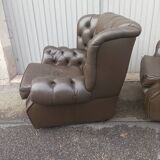 Pair of Chesterfield armchairs with footrest