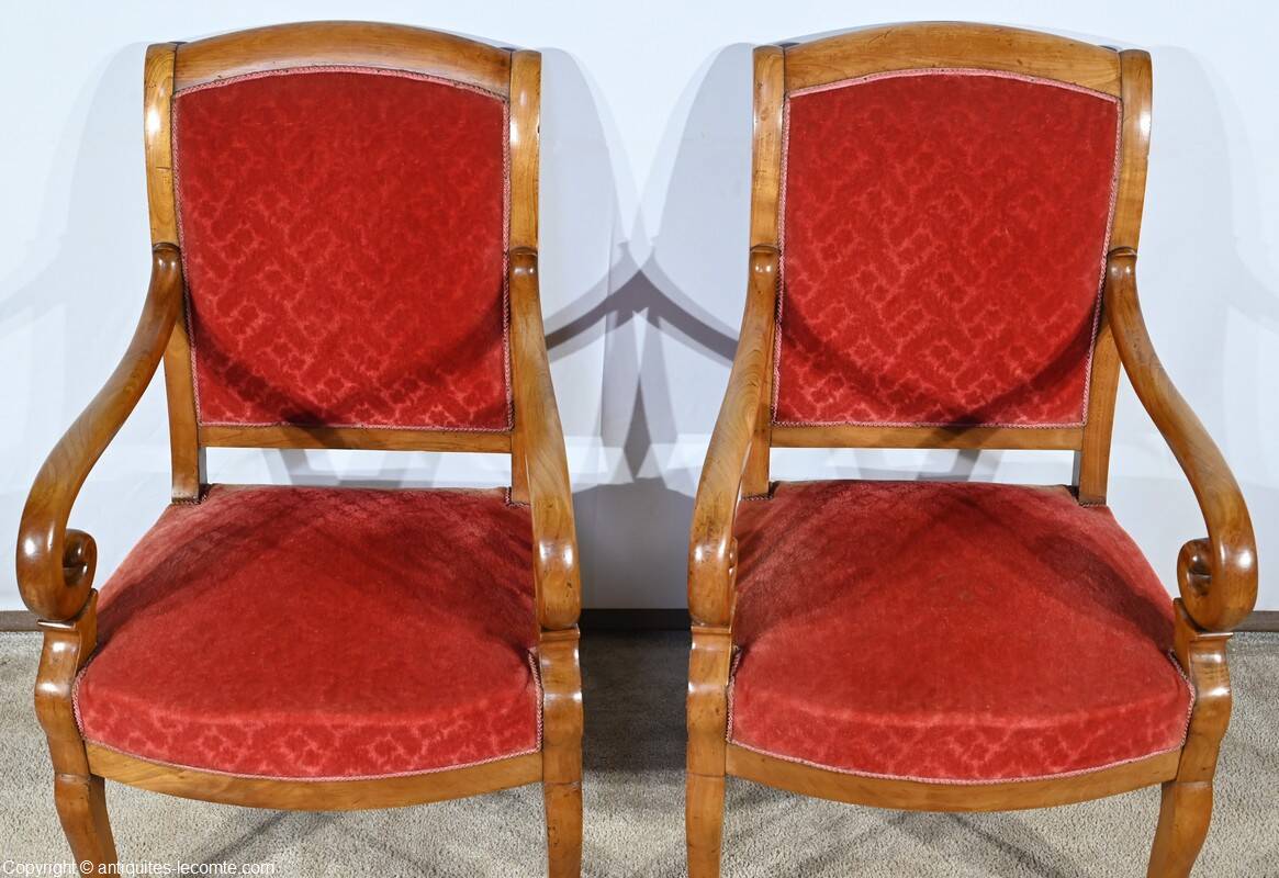 Pair of Cherry Wood Armchairs, Louis Philippe Period – 1st Part 19th