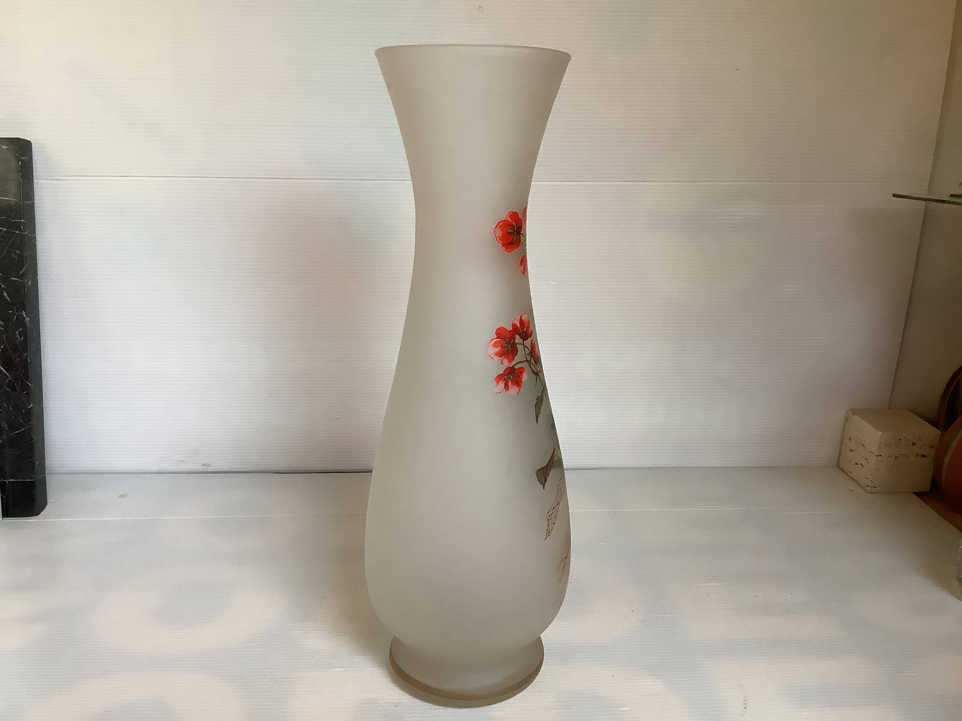 Large frosted glass vase flowers
