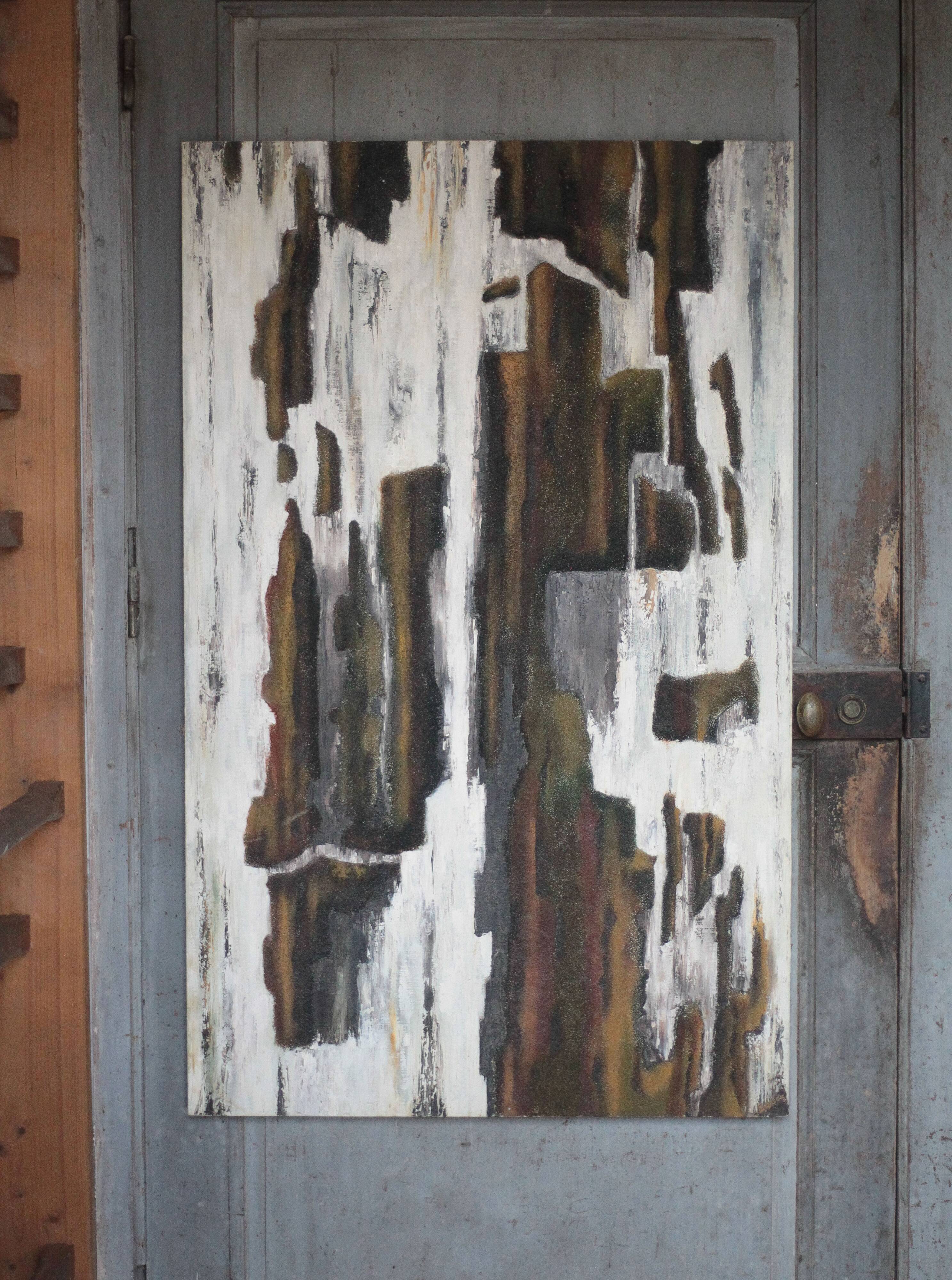 Abstract painting signed Besson Eric, canvas on wooden panel, wall decoration.