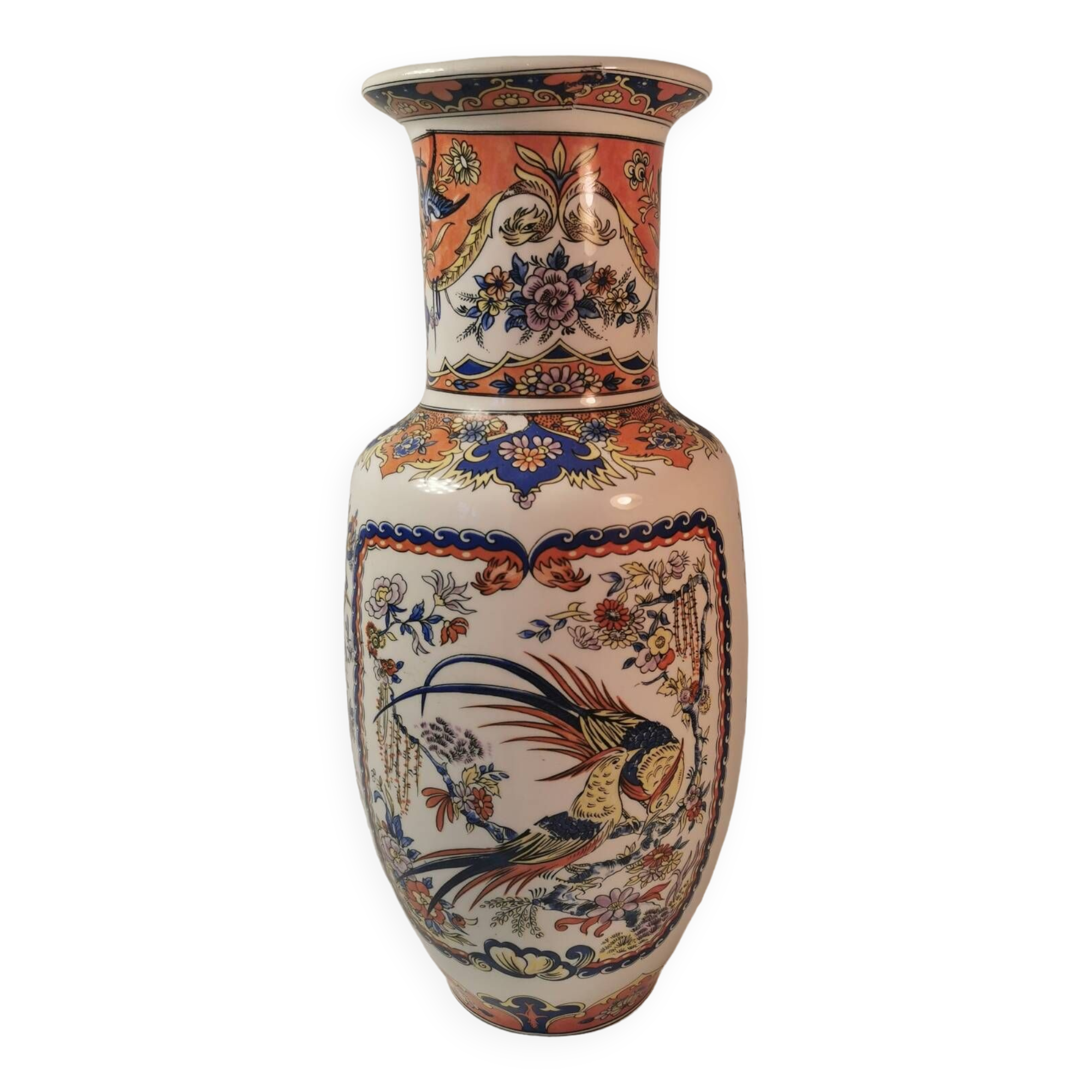 Jp derevia, ceramic vase with pheasants, signed at the bottom