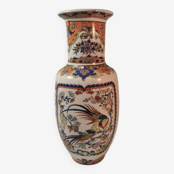 J.p. derevia, vase en céramique aux faisans, signé en bas