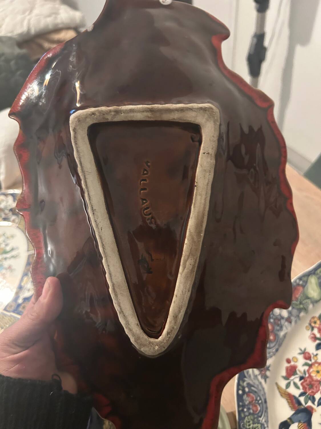 Large Vallauris vintage red plate – 1960s design ceramic – piece