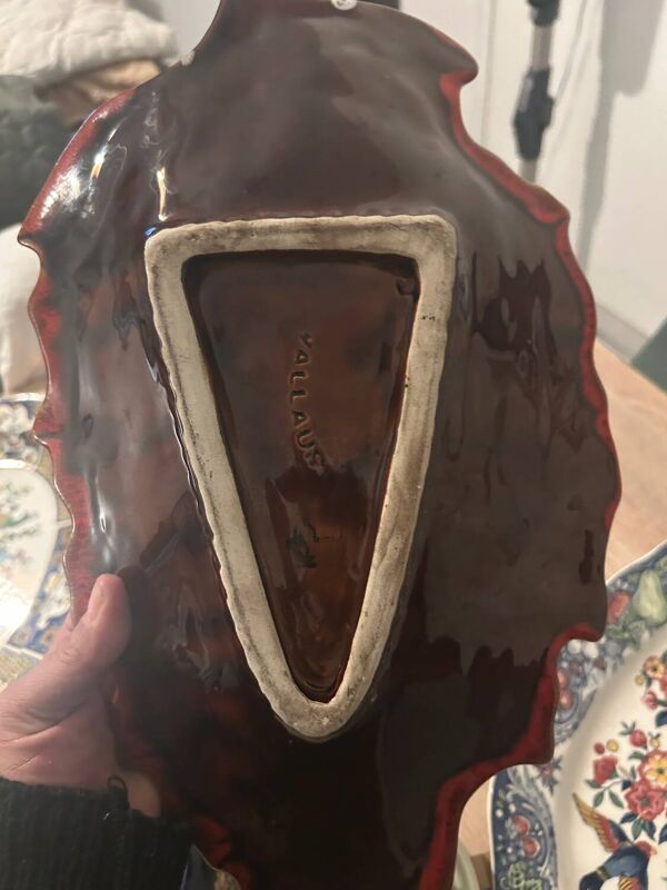 Grand plat Vallauris vintage rouge – céramique design années 60 – pièc