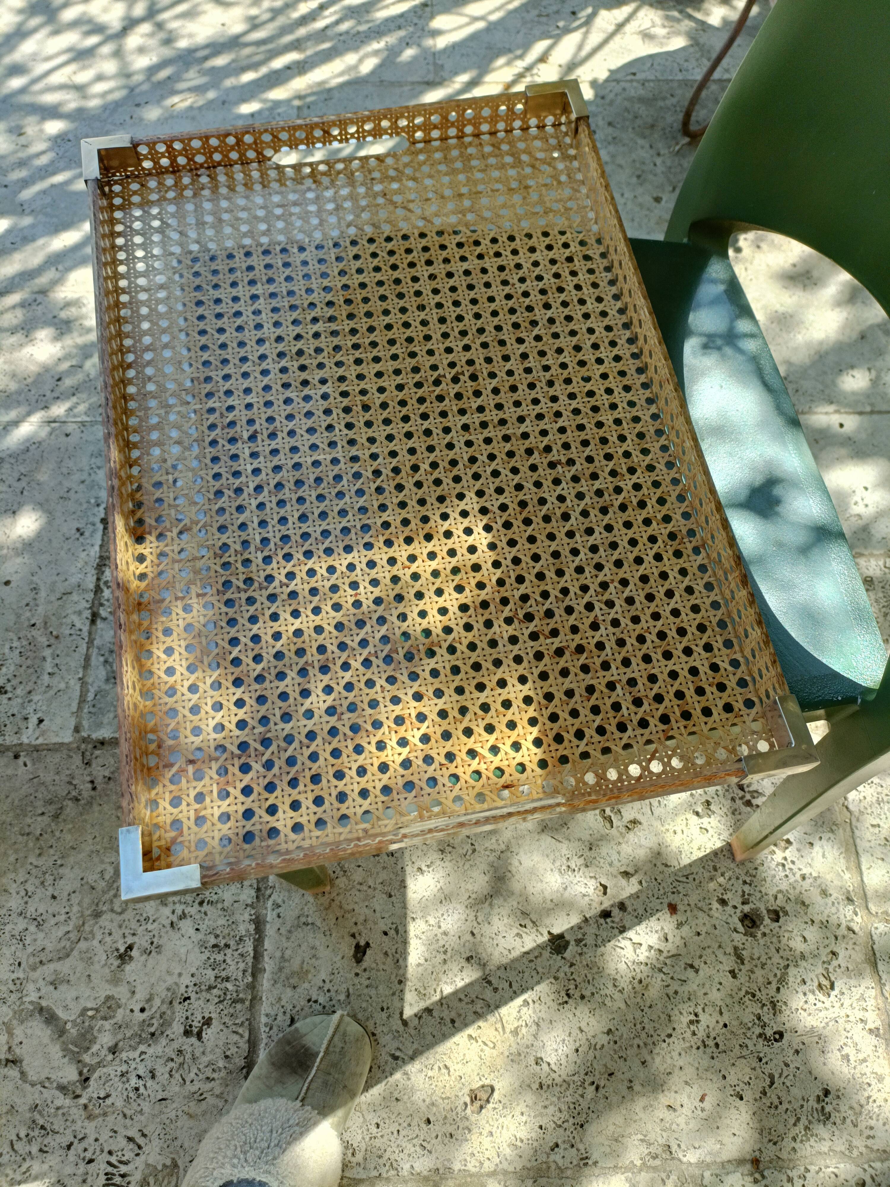 Vintage serving tray in resin and rattan cane