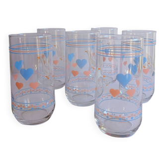 Set of 6 vintage heart geese water glasses