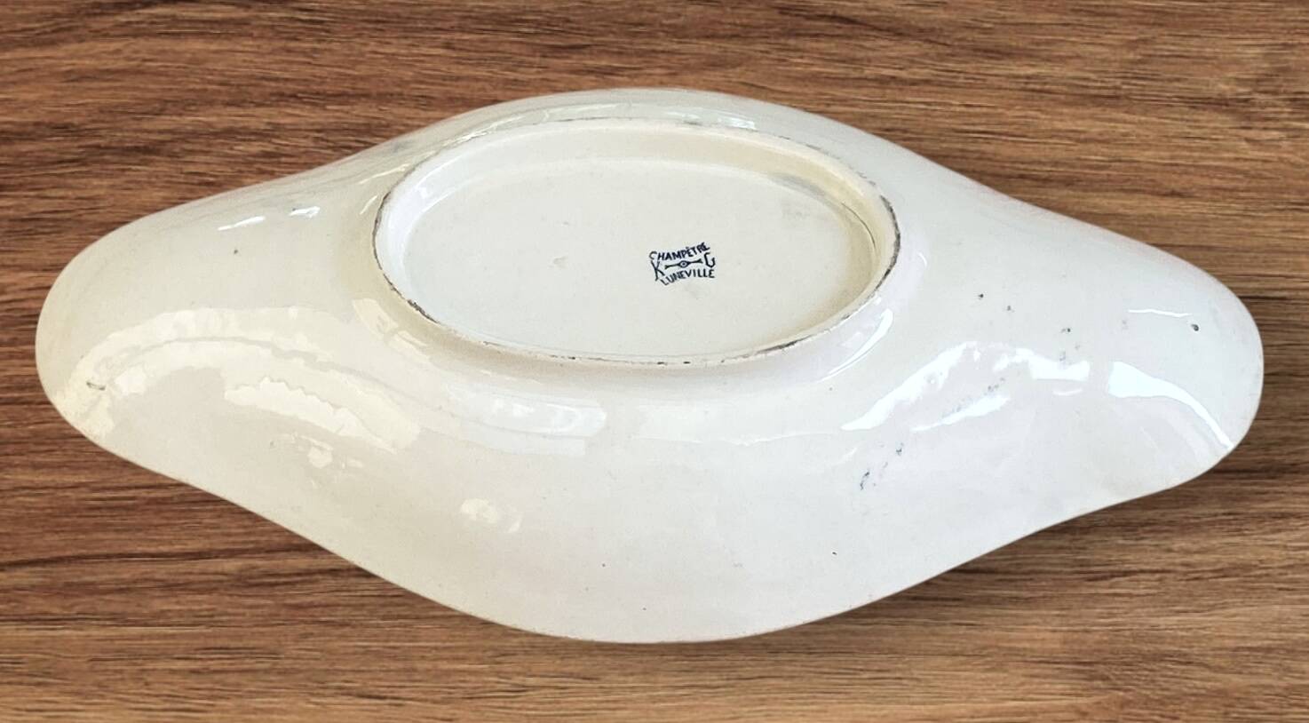 Large K&G Luneville Terre de Fer earthenware dish, Sepia blue country model