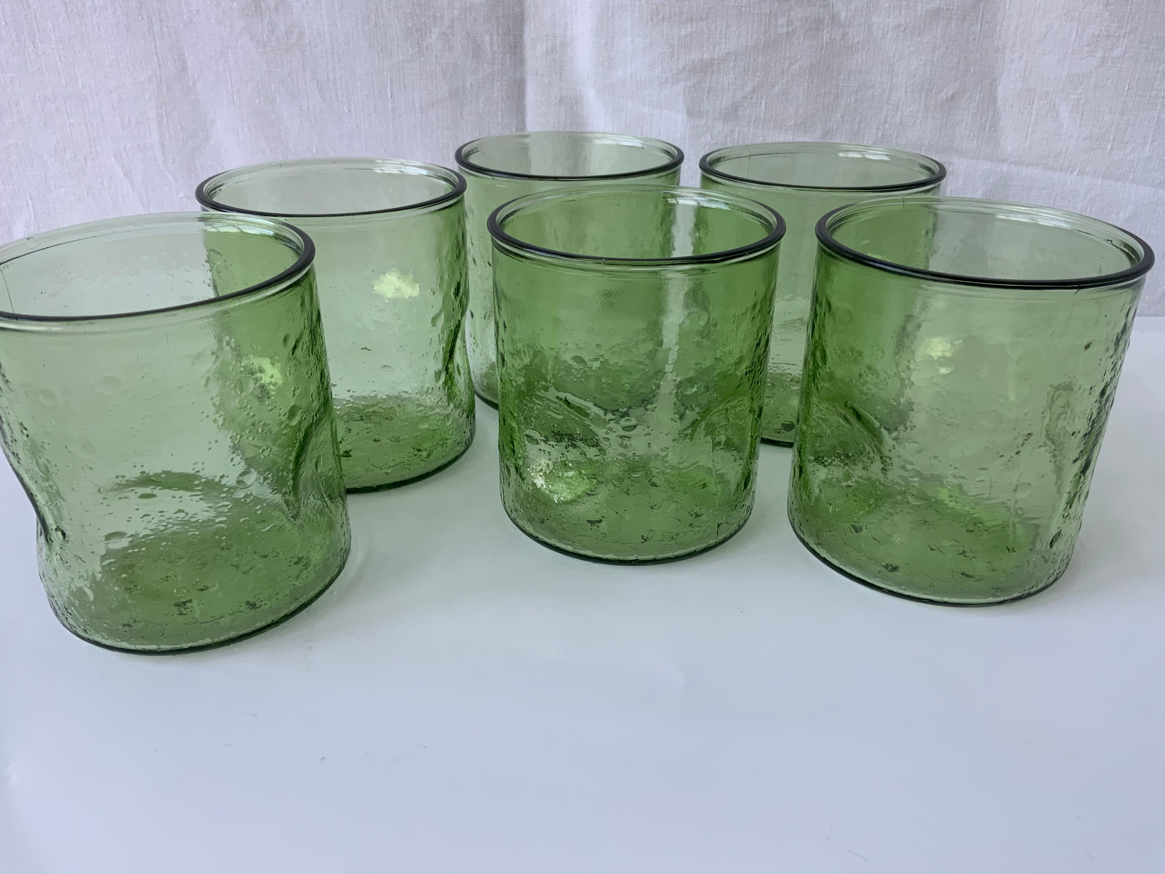 6 vintage green glasses