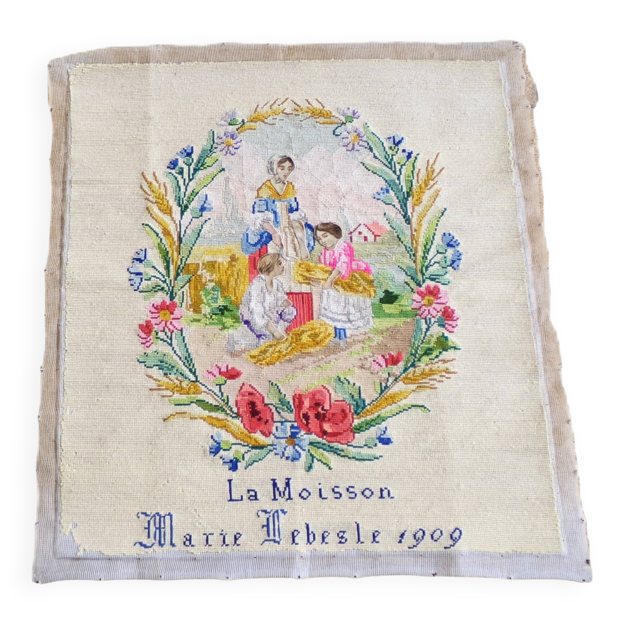 Ancient tapestry in cross-stitch and mixed techniques: "The Harvest"