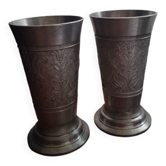 Duo of pewter vases