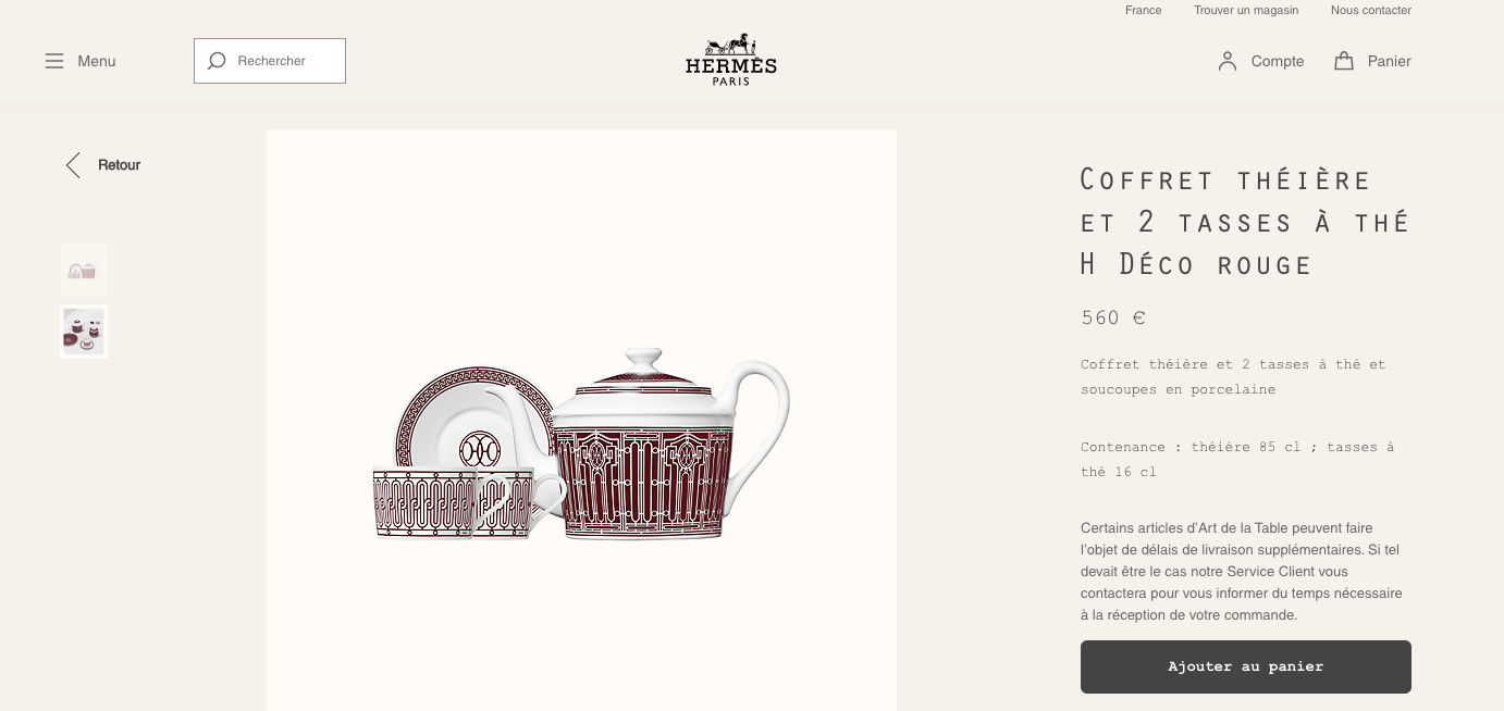 Hermes box - teapot, 2 tea cups, 2 plates - H Deco collection