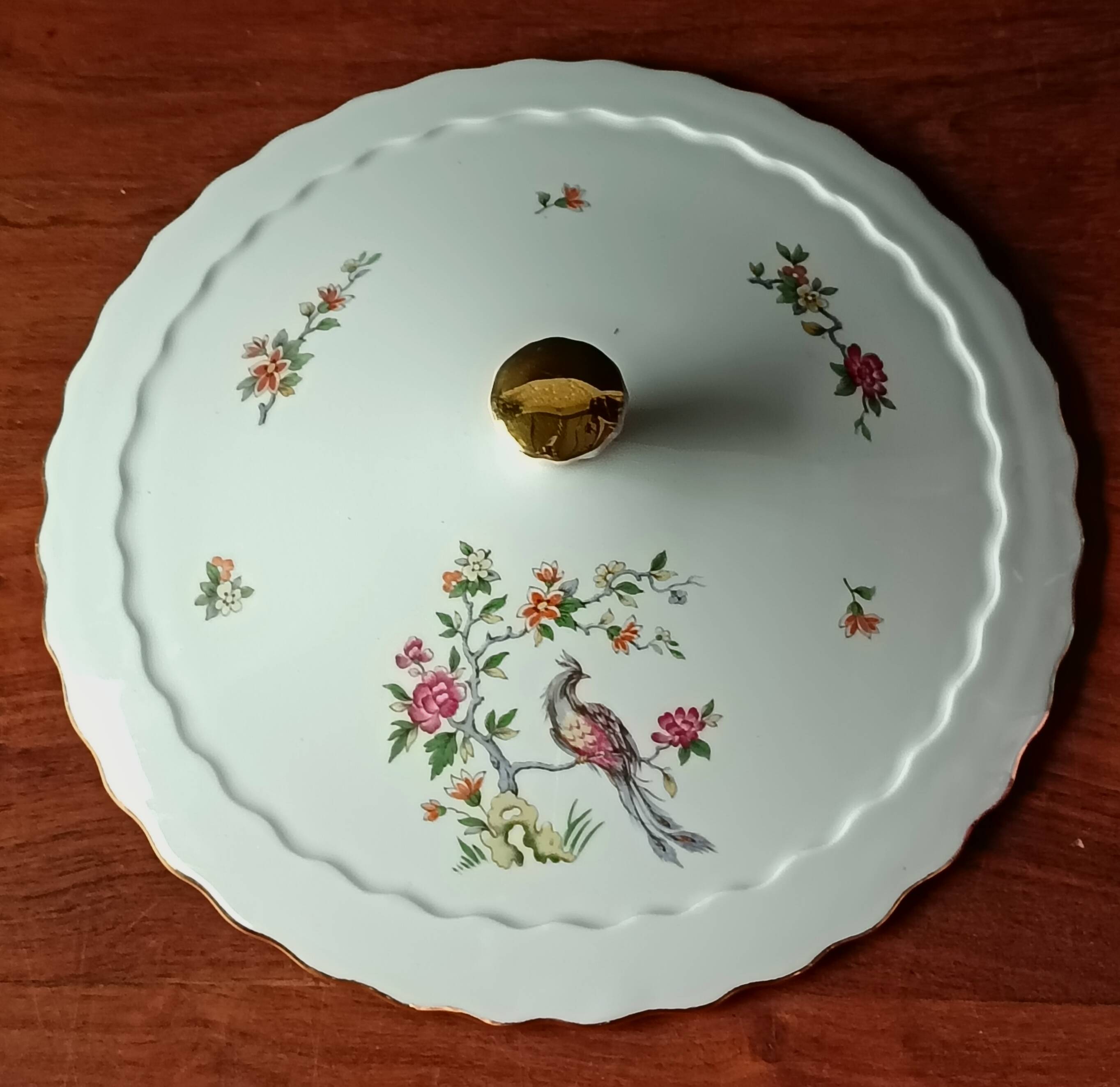 Vintage soup tureen, Vitriam porcelain France, Phoenix on a flowering branch.
