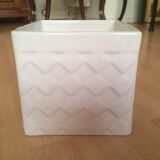 Square pot cover terra cotta enamelled white vintage