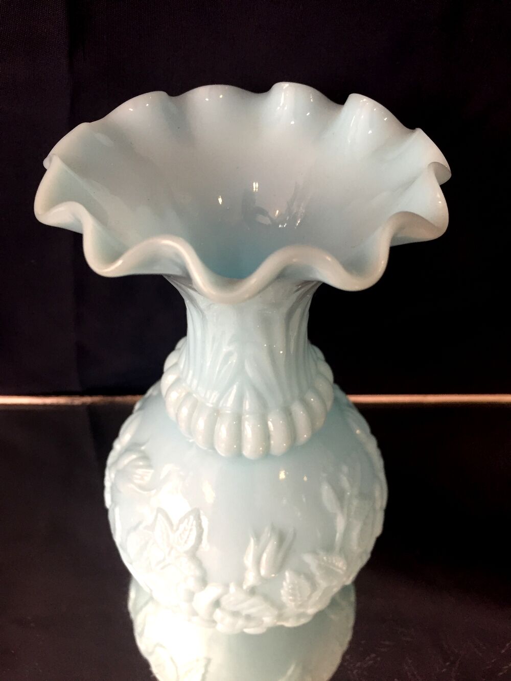 Pale blue floral opaline soliflore vase floral decoration