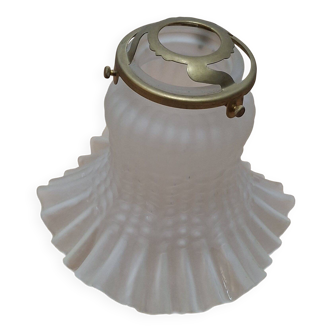 Abat-jour tulipe en verre dépoli et griffe de laiton - 50s