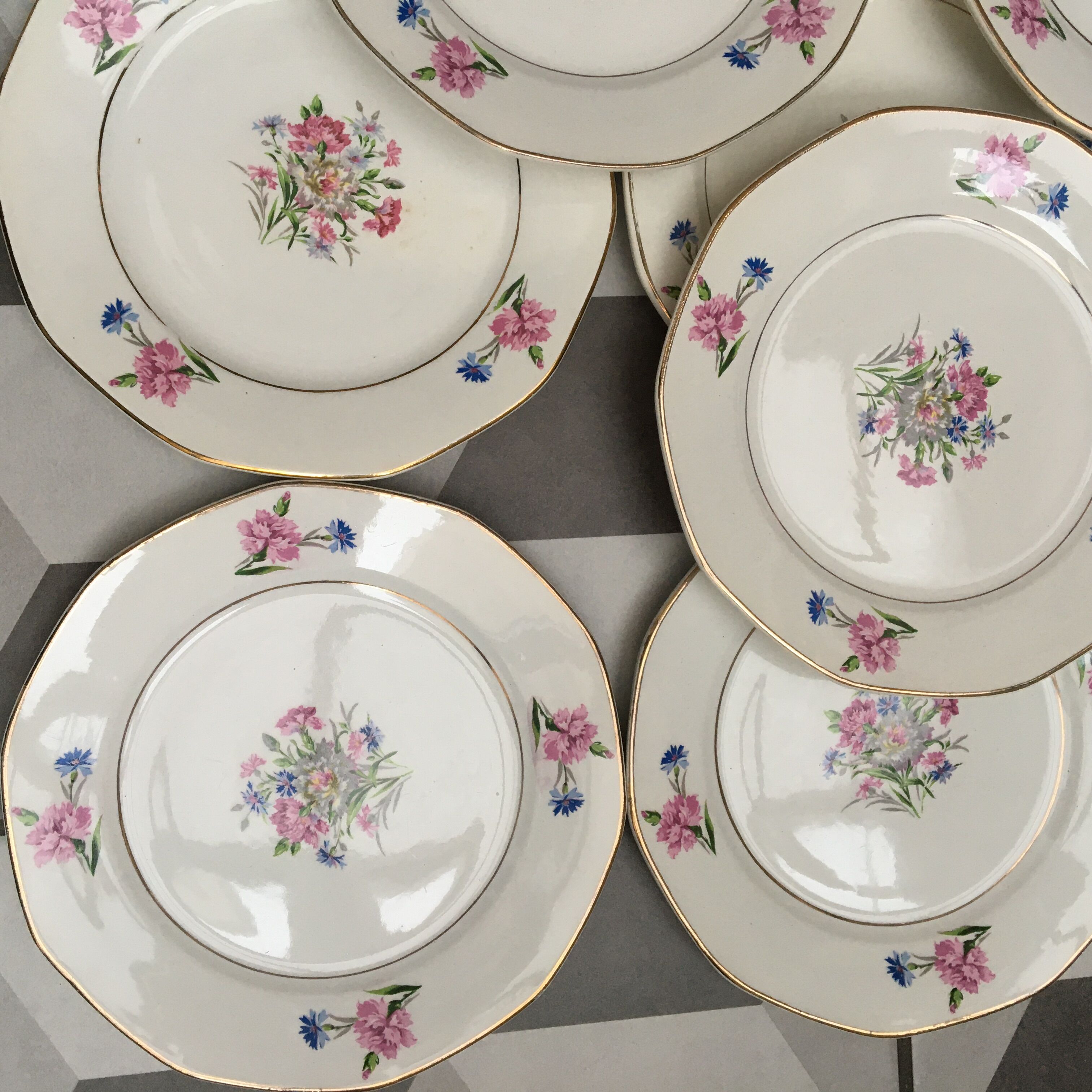 Set of 12 dessert plates carnations digoin sarreguemines