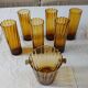 6 antique amber glasses + ice bucket