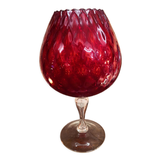 Red godronated glass vase