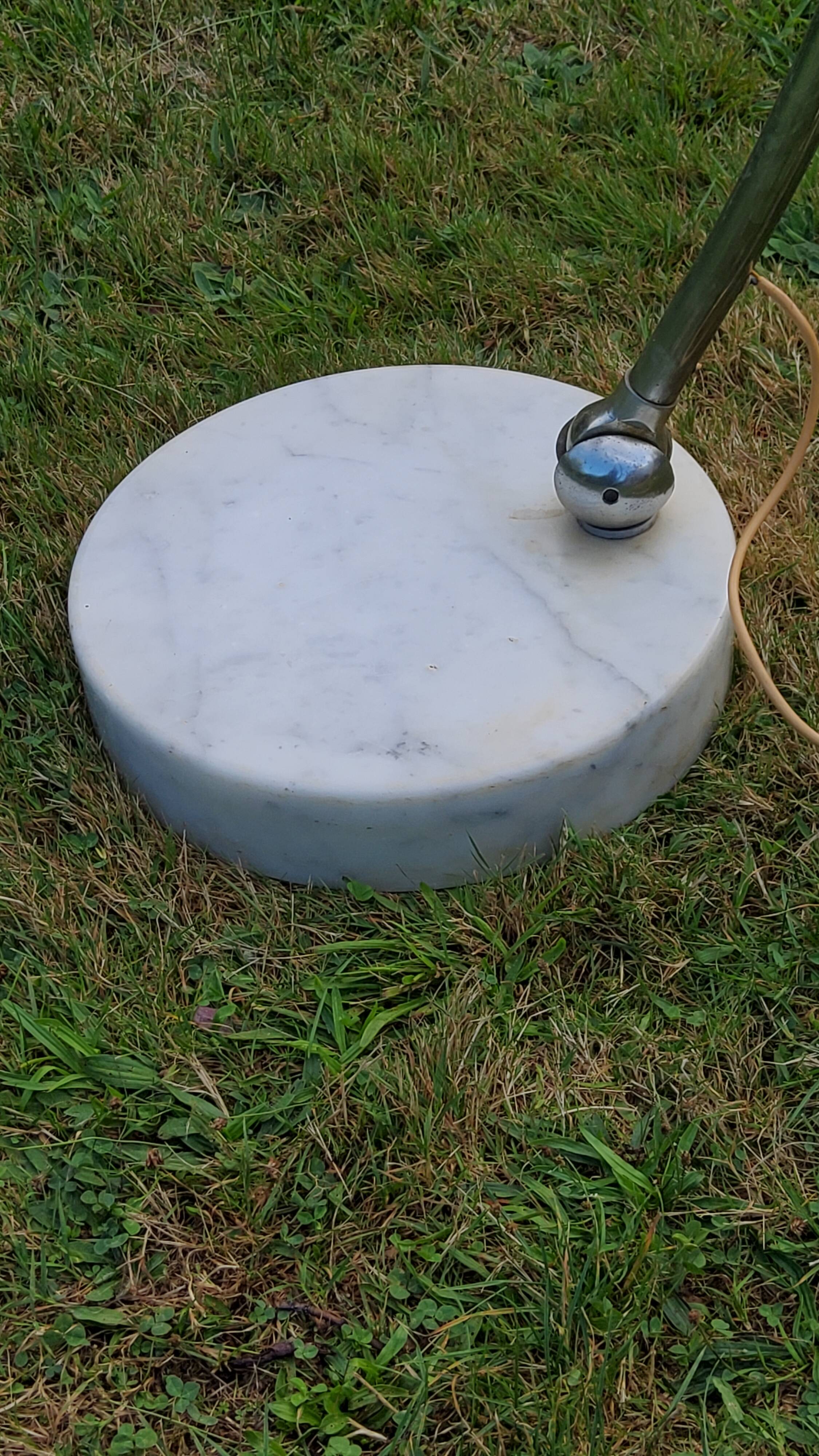 Arco telescopic design floor lamp from the 70s, marble base, chrome rod, plastic lampshade