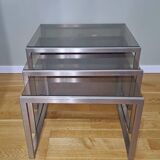 Chrome and smoked glass designer nesting table
