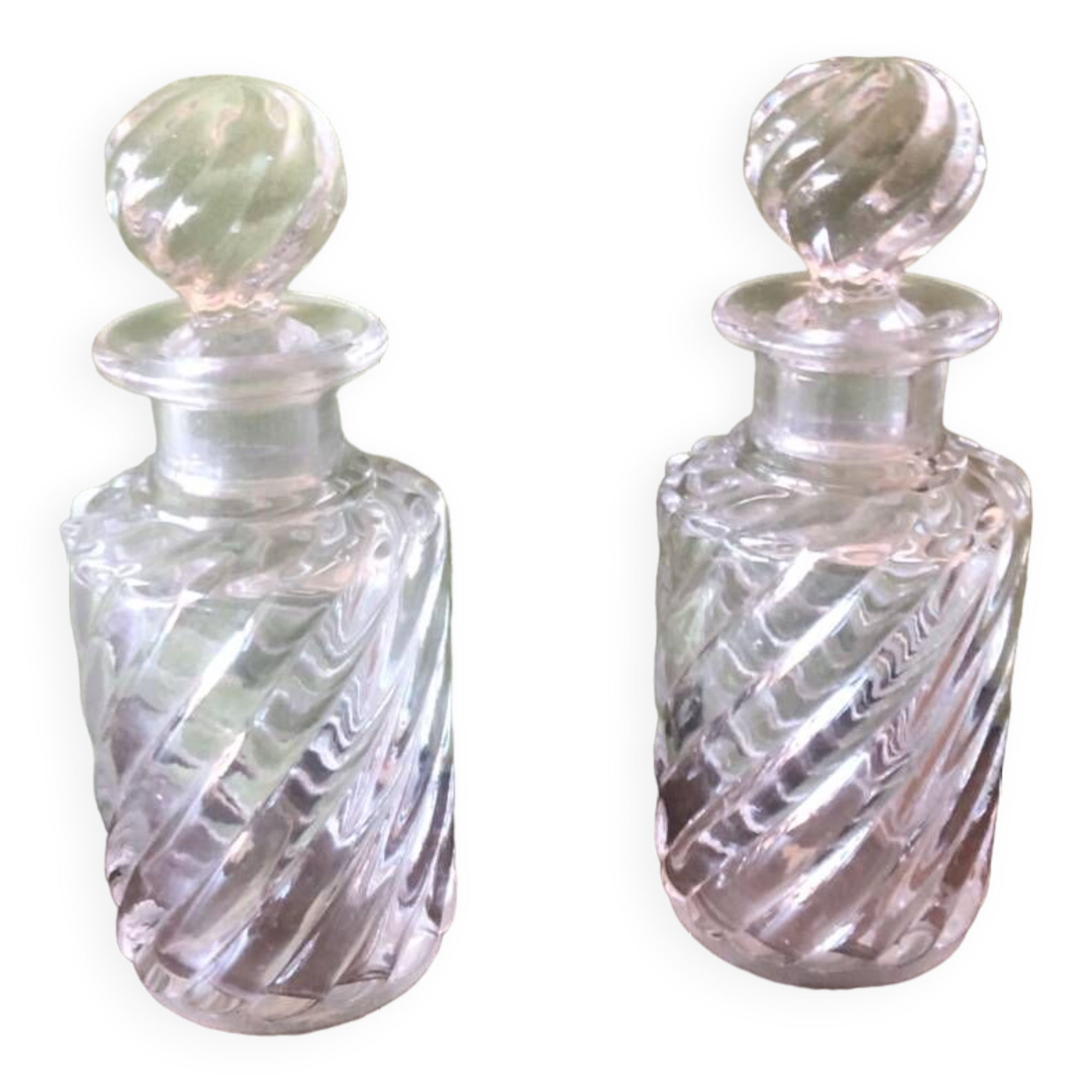 Baccarat Crystal Pair of Antique Bamboo Model Bottles, 19th Century