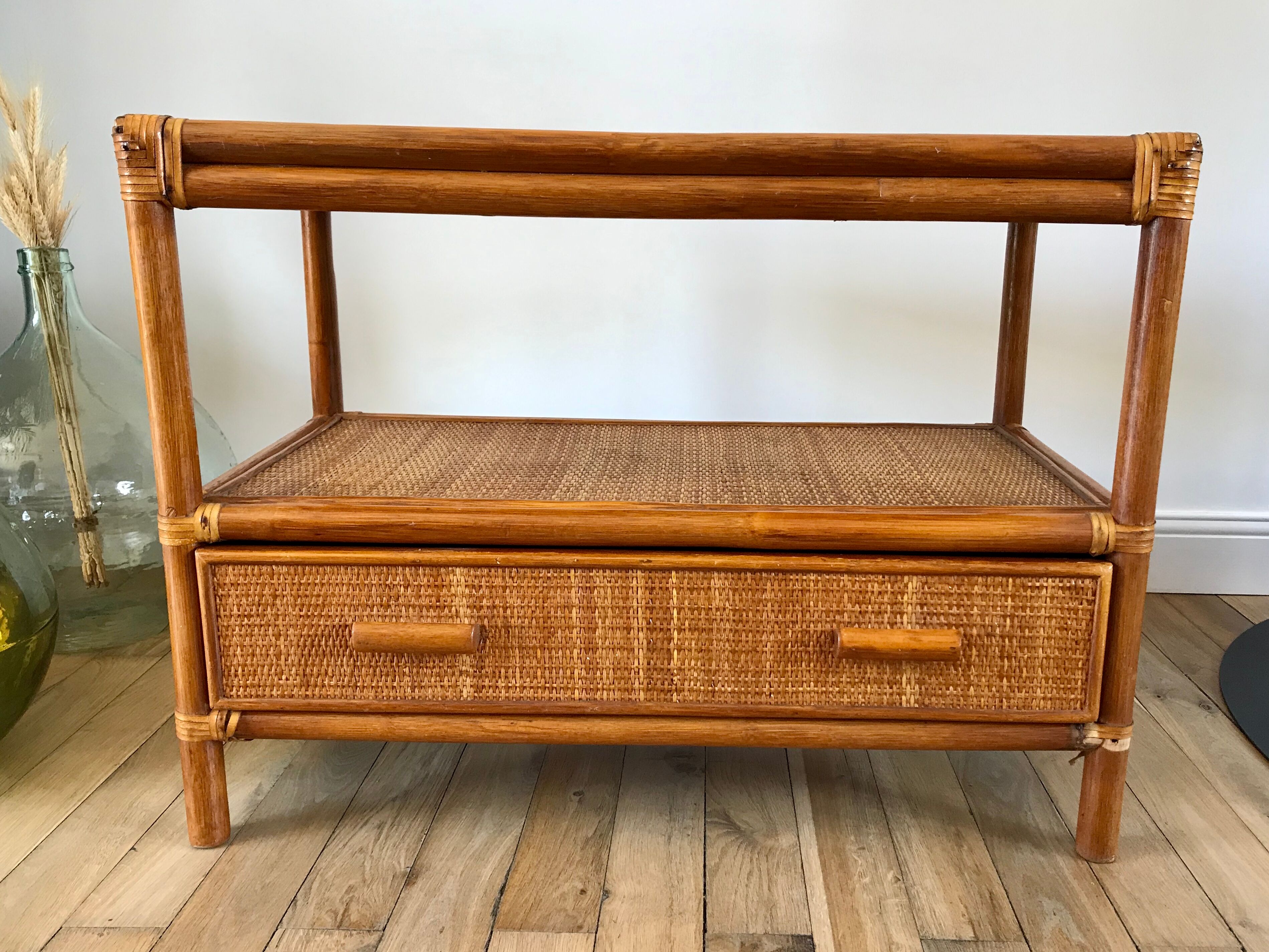 Rattan coffee table and cannage 60s