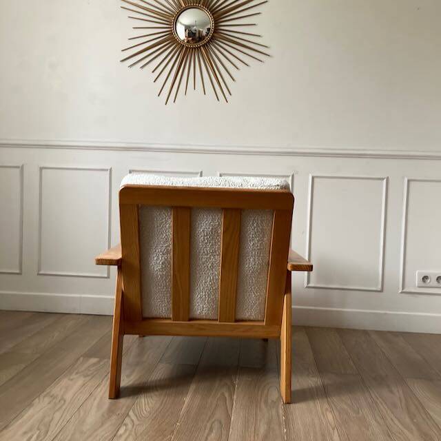 80s pine and boucle armchair