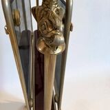 Magazine rack in brass and smoked glass, Maison Jansen style, 1950s