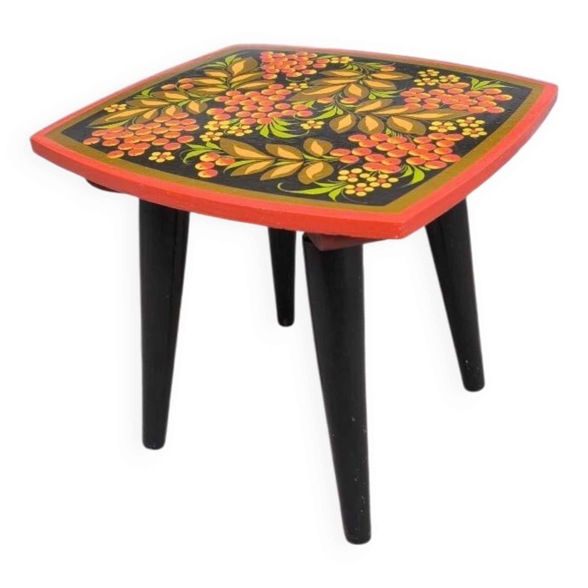 Tabouret Khokhloma en bois 1960