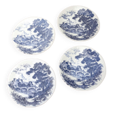 4 assiettes Gien bleues décor pont village château