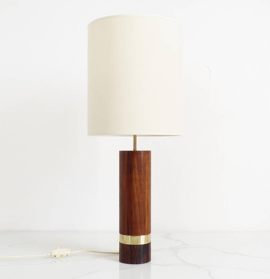 Scandinavian lamp base in exotic wood and brass, circa 1970