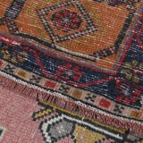 Vintage Turkish rug 134x240 cm, pink and navy blue tones, handmade wool