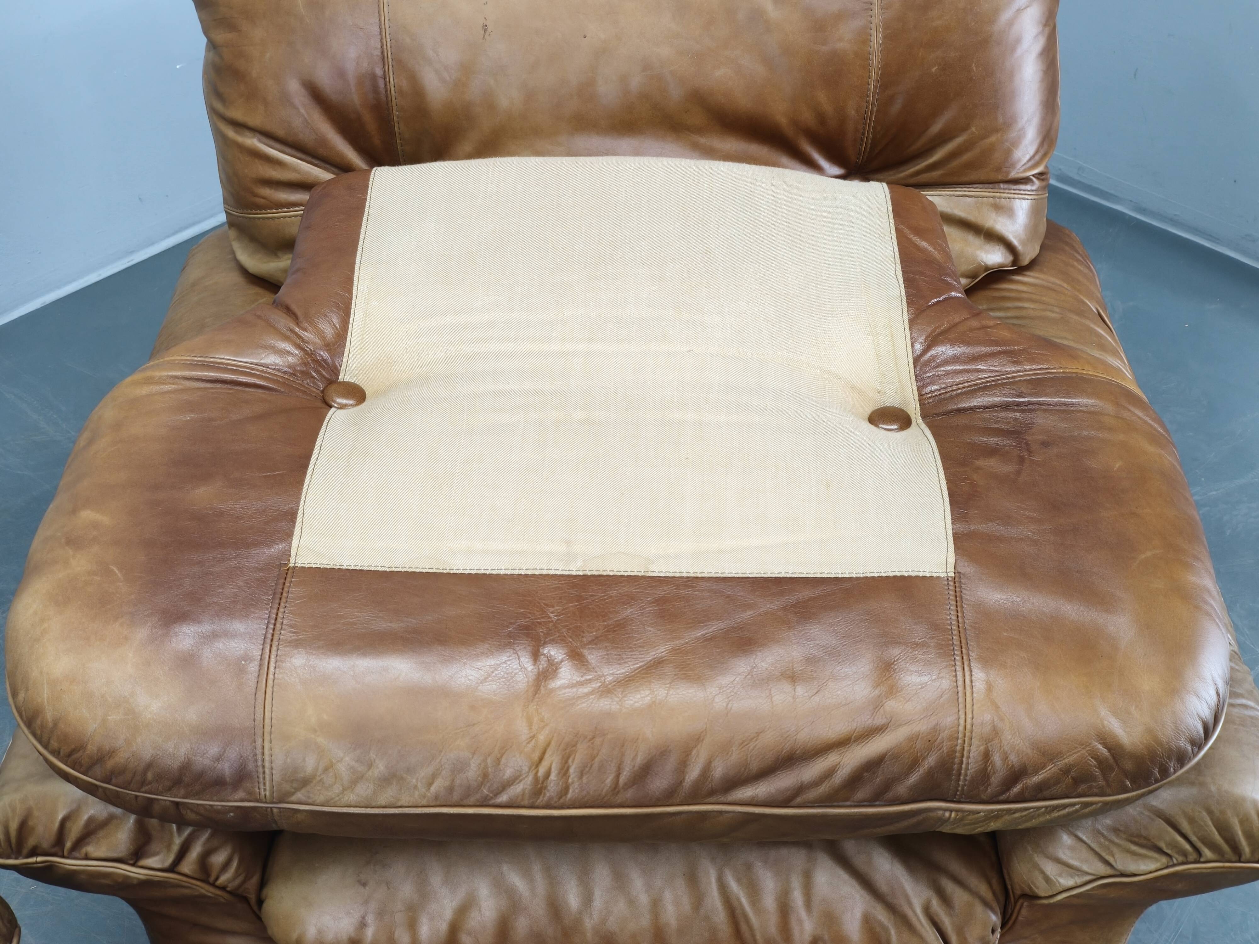 Pair of Arcon Italia Cognac Buffalo Leather Lounge Armchairs