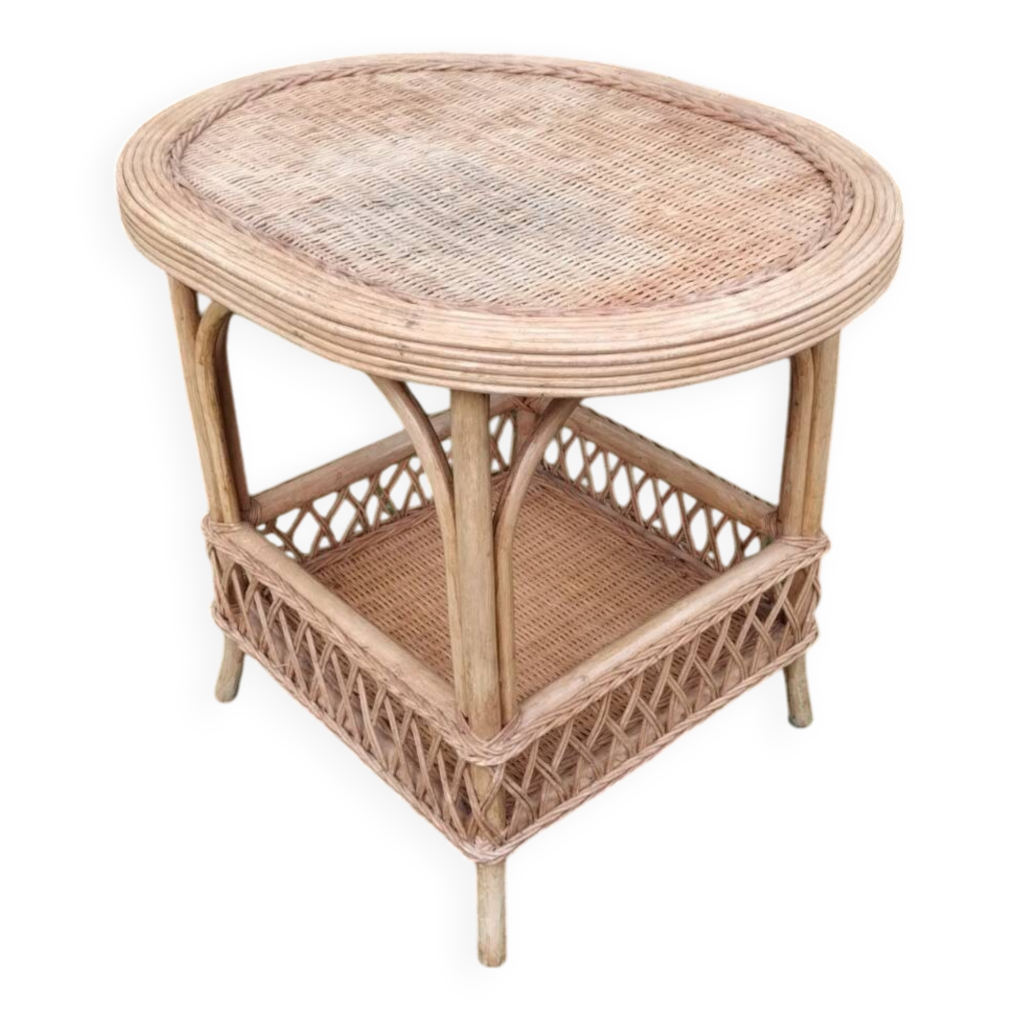 Vintage rattan and bamboo coffee table