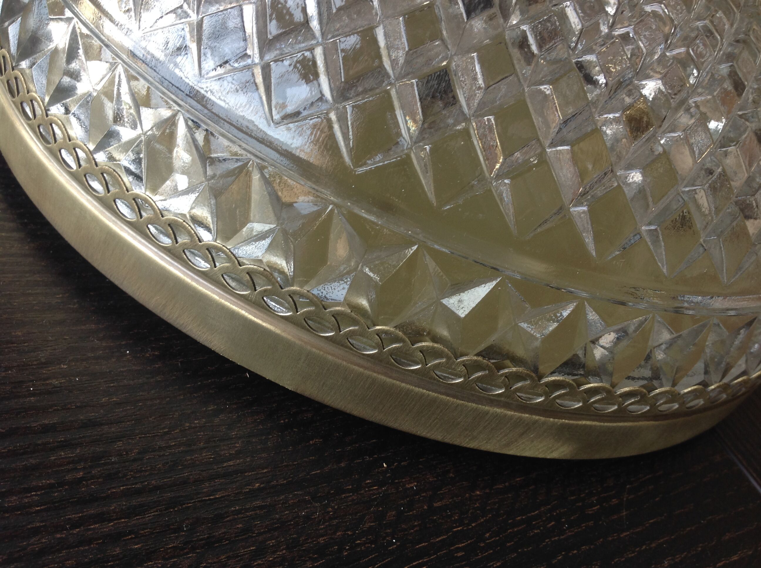 Round ceiling lamp in structured glass art deco style 30s-40s