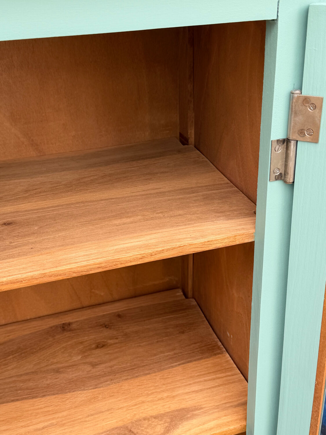 Vintage grey-green glass cabinet from the 1960s.