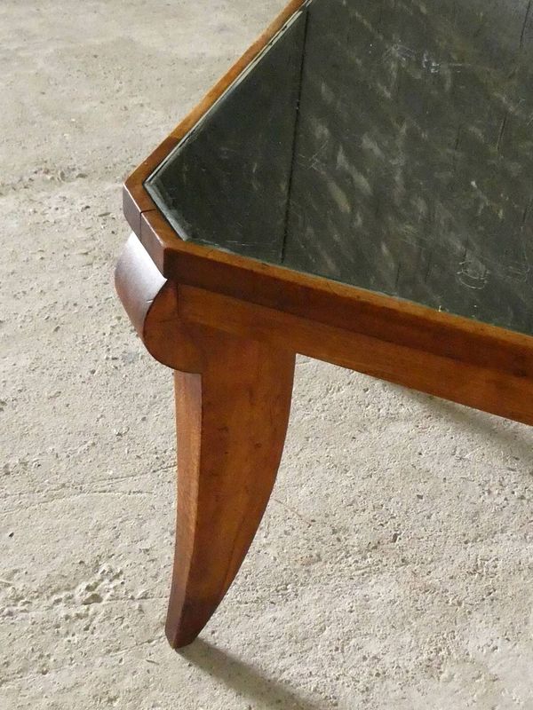 Table basse Art Déco en noyer et miroir, 1940