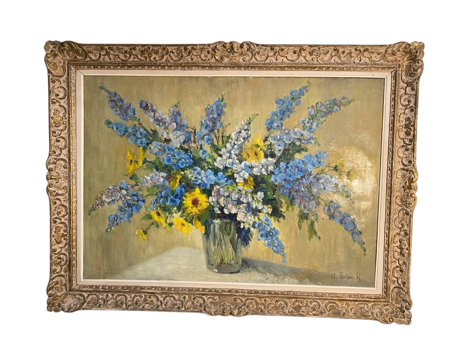 Large Painting, Oil On Canvas, Bouquet Of Flowers, Signed Barjan