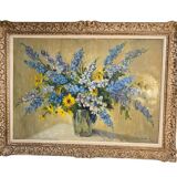 Large Painting, Oil On Canvas, Bouquet Of Flowers, Signed Barjan