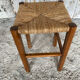 Antique Carved Wood Stool + Vintage Straw Seat #E099