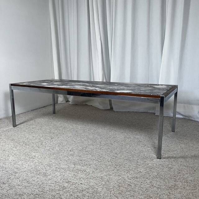 XL Midcentury modern coffee table in metal, rosewood and Arabescato marble, Italy, 1970.