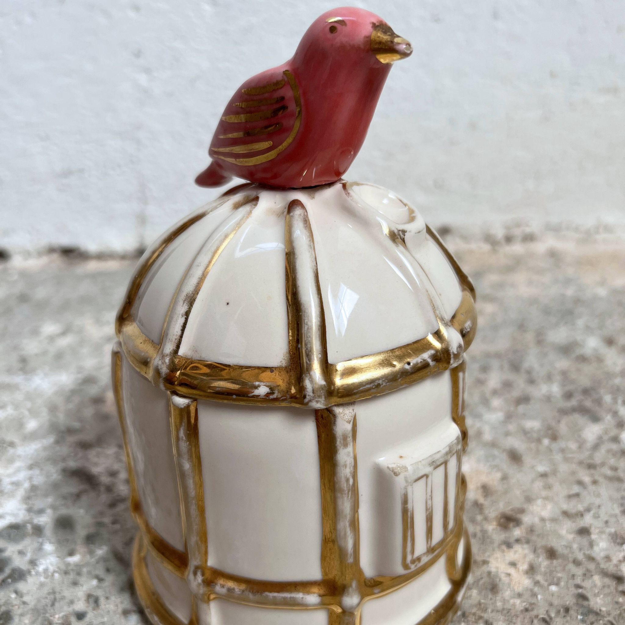 Bonbonnière cage oiseau céramique